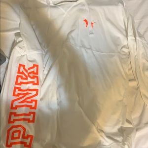 white with neon lettering PINK hoodie